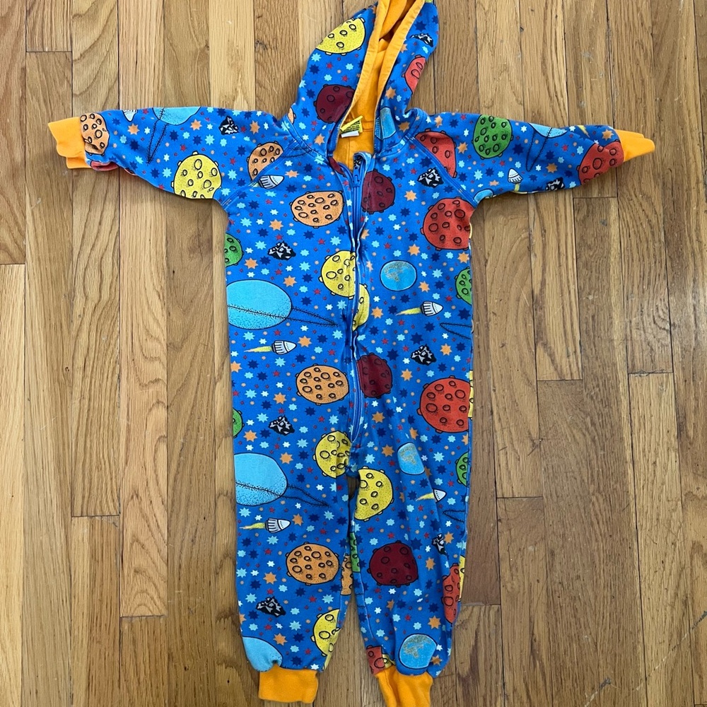 Duns Blue Space Print Hooded Romper Onesie 2T-3T